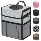 Car Trash Can with Lid, Leakproof Car Trash Bag Hanging Waterproof Automotive Garbage Can with Storage Pockets Mini Vehicle Trash Bin for Back/Front Seat(Silver Glitter,2.5 Gallon)