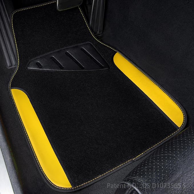 Waterproof Universal Fit Car Floor Mats, Car Mats Fit for SUV,Vans,sedans, Trucks,Set of 4pcs Car Carpet with Driver Heel Pad (Black and Yellow)
