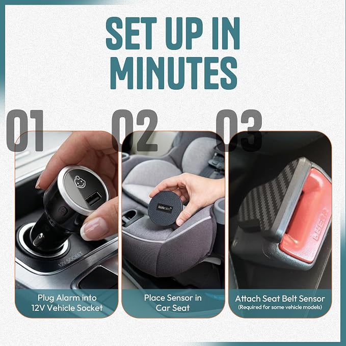 Car Seat Sensor Alarm, 1 Alarm + 1 Sensor | Automatic Child Detection Alert, Plug-in Installation, Single Sensor System for 1 Car Seat, No APP Required