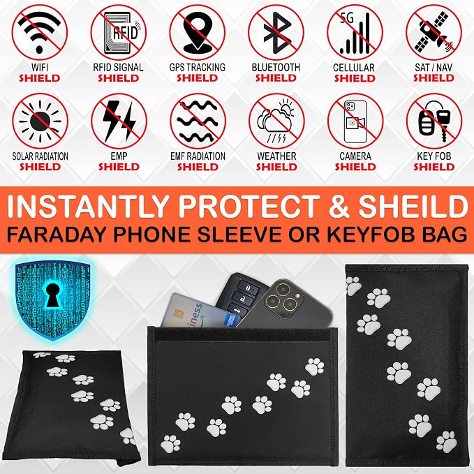 Dog Lover Faraday Bag for Phones & Key Fobs – RFID Shielding Privacy Pouch with Paw Print Design for Pet Owners, Electronic Device Storage Accessory