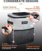 Car Trash Can with Lid and Storage Pockets - 100% Leak-Proof Organizer, Waterproof Garbage Can, Multipurpose Trash Bin for Car, 2 Gallons, Sparkle White