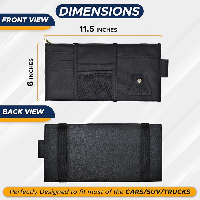 Car Sun Visor Organizer (Black) | Multi-Pocket Net Zipper Case for Cash, Card, Pen & Sunglass | Visor Organizer Storage Pouch | Interior Accessories with Pocket for Car & Truck | Small
