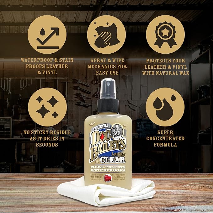 Doc Bailey's Leather Clear - Leather Conditioner, Cleaner & Waterproofer - 3-in-1 Protector for Couches, Car Seats, Boots, Handbags, Saddles & Furniture - No Color Change Kit 4oz, Pack of 2