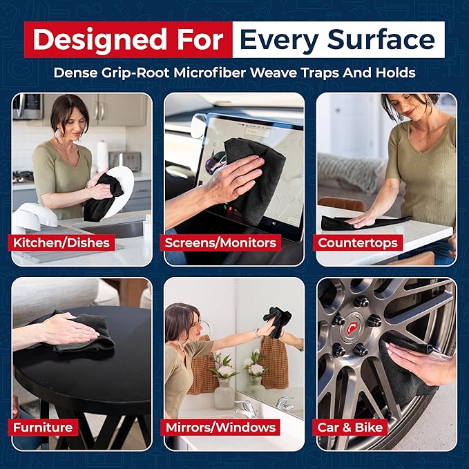 Premium 300GSM Microfiber Cleaning Cloth - 12.5"x12.5" High Performance - 1200 Washes, Ultra Absorbent Microfiber Towels for Cars Undercarriage, Rims & Engine Bay Cleaning - Microfiber Cloth