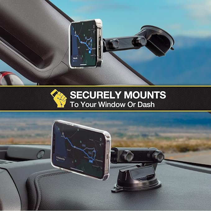 MP2WDEX2-XTSP MagicMount Pro2 Magnetic Car Phone Holder Extendo Telescoping Windshield or Dashboard Mount with Suction Cup Compatible with MagSafe, iPhones, Galaxy, Pixel & All Smartphones
