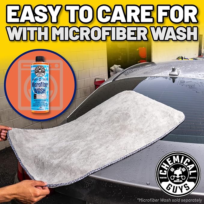 Woolly Mammoth Large Microfiber Drying Towel - 36 x 25 Inch Gray, Ultra Plush Super Absorbent Car Drying Towel for Cars, Trucks, SUVs, Motorcycles, RVs, and Auto Detailing