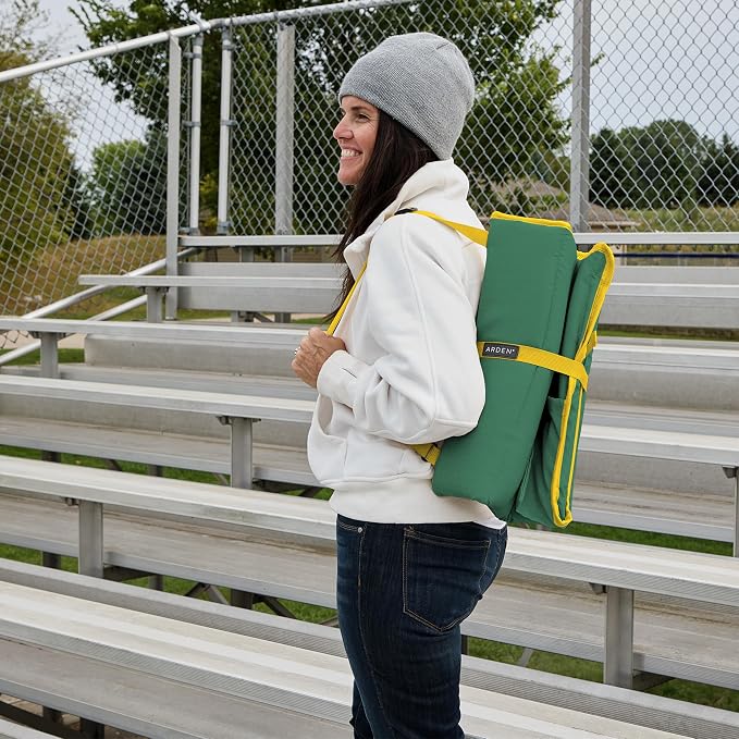 Heated Stadium Seat, Foldable, Lightweight with Carrying Strap, Foam Cushion for Comfort, Adjustable, Back Support, Multi-Functional Use As Stadium Seat or Seat Pad, Green/Yellow
