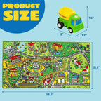 Carpet Playmat w/ 12 Cars Pull-Back Vehicle Set for Kids Age 3+, Jumbo Play Room Rug, City Pretending Play