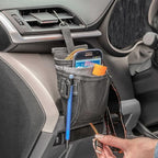 DriverPockets Car Pouch - Air Vent Pocket and Vent Cell Phone Holder for Car - Front Seat Organizer with 3 Pockets, Hanging Hooks and Charging Port