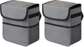 2 Gallon Car Trash Can Lid and Storage Pockets, Leak-Proof Collapsible and Portable Organizer, Multipurpose Garbage Bin with Adjustable Straps, Grey (Pack of 2)