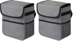 2 Gallon Car Trash Can Lid and Storage Pockets, Leak-Proof Collapsible and Portable Organizer, Multipurpose Garbage Bin with Adjustable Straps, Grey (Pack of 2)