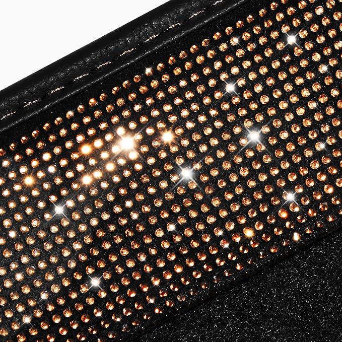 Bling Diamond Car Floor Mats, Shining Rhinestone Carpet Sparkly Glitter Crystal with Anti-Slip PVC Heel Pad Waterproof Universal Fit Automotive SUV,Sedan,Van,Cute Girl Women,4pcs Golden