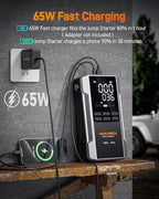MV16A 3000A Jump Starter with Air Compressor, 59.2Wh&160PSI Portable Car Battery Jump Starter with 65W Fast Charging, 12V Battery Pack (8L Gas 6L Diesel) with Boost, Light and Jumper Cables