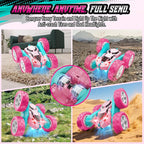 Pink RC Car for Girls Age 6+, 360° Rotating Stunt Remote Control Vehicle with LED Lights, Upgraded 4WD USB-C Rechargeable Electric Toy, Perfect Birthday, Holiday