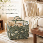 Floral Fabric Storage Basket Car Interior Storage Basket Underwear Sundries Laundry Baskets Supplies Home Organizer Bag (Retro floral（red）)