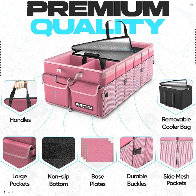 Trunk Organizer with Cooler For SUV Car Trunk, Foldable Storage, Car Accessories for Women Men, Collapsible Bag, 600D Oxford, Non Slip Bottom, Straps, Soft Cover (105L)