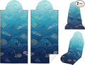 2 Pack Car Seat Towel Covers, Sweat-Proof Microfiber Seat Protectors for Gym, Running, Beach & Workout, Breathable Quick-Dry, Machine Washable, Blue Ocean Wave Print, Universal Fit