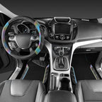 Leather Steering Wheel Cover and Waterproof Car Floor Mats,Microfiber Universal Car Combo Fit for 95% Sedan,SUV,Cars,14.5-15inch Sporty Anti-Slip Safety Comfortable Design(Black＆Reflective)