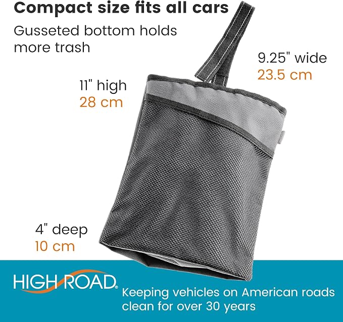 TrimTrash Hanging Car Garbage Bag - Slim and Leakproof Car Trash Bag with Magnetic Closure and Storage Pocket - Attaches to Seat, Glovebox or Console