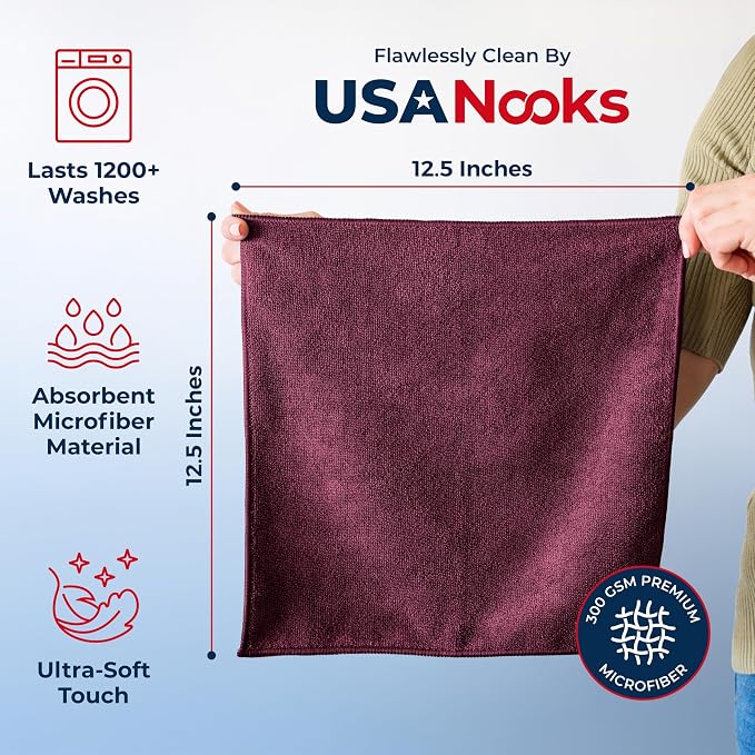 Premium 300GSM Microfiber Cleaning Cloth - 12.5"x12.5" High Performance - 1200 Washes, Ultra Absorbent Microfiber Towels for Cars Undercarriage, Rims & Engine Bay Cleaning - Microfiber Cloth