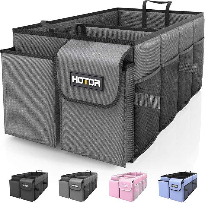 Trunk Organizer for Car - Car Organizer, Foldable Trunk organizer for SUVs & Sedans, Sturdy Organization for Car Accessories, Tools, Sundries, Grey, 2 Compartments, 21.3"×12.6"×10.6"