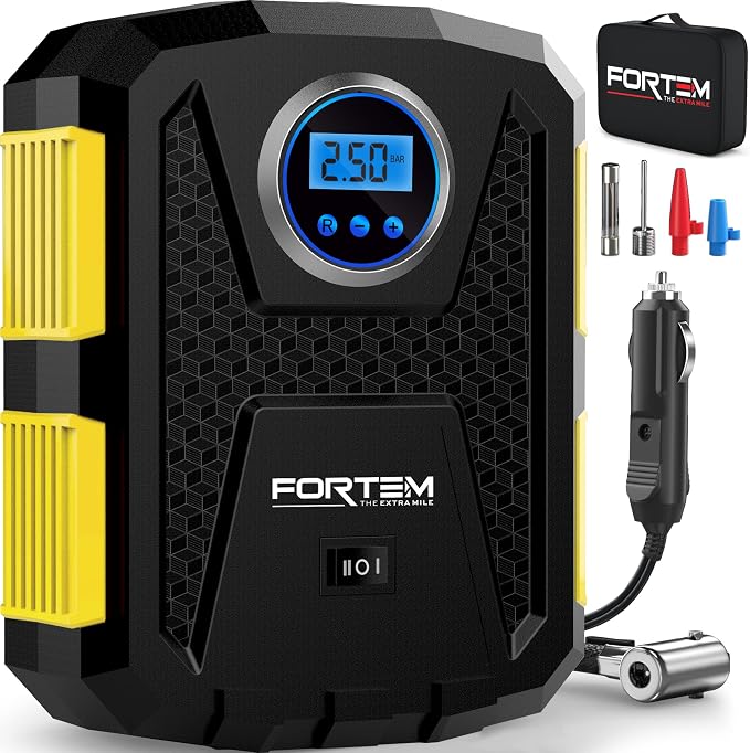 Tire Inflator Portable Air Compressor, Air Pump for Car Tires and Bikes, Car Tire Pump w/Auto Shut Off, 150 PSI, 12V DC, LED Light, Carrying Case, Perfect For Men, Women