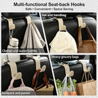 Car Seat Headrest Hook, Universal Vehicle Storage Hanger, Leather with Metal Car Seat Back Organizer for Handbag, Purse, Coat, Ergonomic Design, Beige 2 Pack
