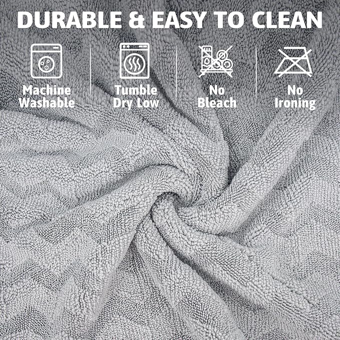 1000GSM Car Drying Towel 18"x24", Edgeless Double Twist Pile, Ultra Absorbent Microfiber Towel, Scratch-Free Lint-Free Streak-Free for Auto Detailing & Car Wash – Wave Silver&Grey
