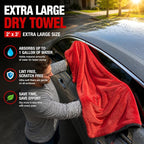 Car Drying Towel 24”x36”, 1400 GSM Twisted Loop Microfiber, Ultra Absorbent, Streak-Free, Lint-Free, Scratch-Free for Car, Truck & SUV, Quick Drying in Fewer Passes (Red)