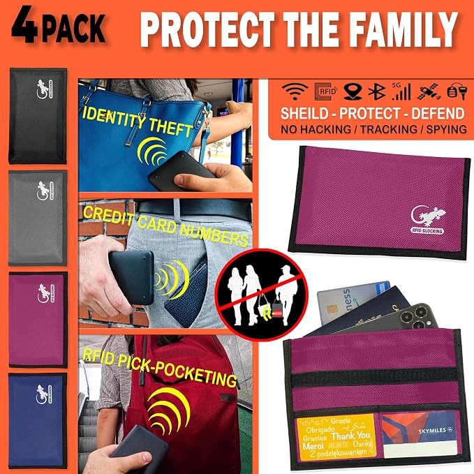 4 Faraday Bag Anti-Tracking GPS RFID Car Key Signal Blocker Wallet Shielding Pouch Protective Case for Cell Phone Car Key FOB, Data Privacy, Electronic Device Security (4 PACK - FAMILY PACK)