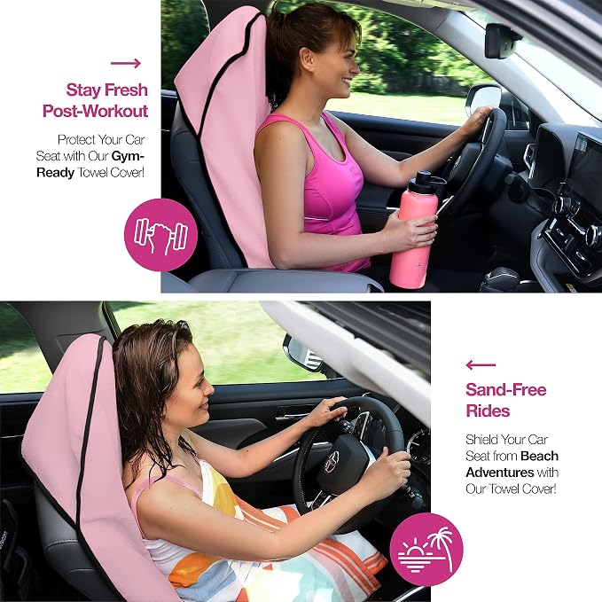 Waterproof Sweating Car Seat Cover for Post Gym Workout, Running, Swimming, Beach and Hiking, Universal Fit Anti-Slip Bucket Seat Protector for Cars, SUVs and Trucks, Machine Washable, Pink