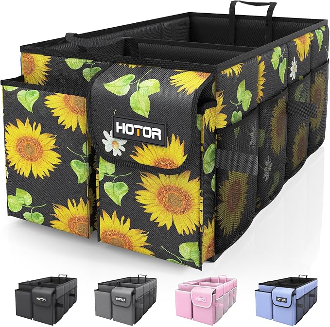 Trunk Organizer - Car Organizer, Foldable Trunk organizer for SUVs & Sedans, Sturdy Car Organization for Car Accessories, Tools, Sundries, Sunflower, 2 Compartments, 21.3"×12.6"×10.6"