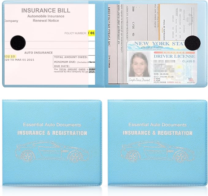 Car Registration and Insurance Card Holder, Vehicle Glove Box Car Organizer, Interior Car Accessories for Documents, Cards, License - 2 Pack