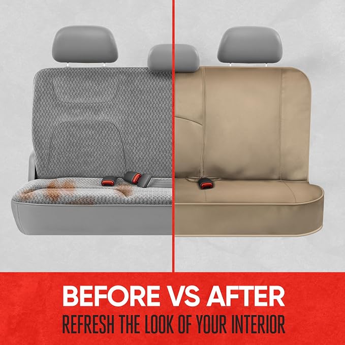 SpillGuard Waterproof Rear Bench Car Seat Cover, Black Stitching – Split Bench Rear Seat Protector with Neoprene Padding, Back Seat Cover for Kids & Dogs, Car Interior Covers