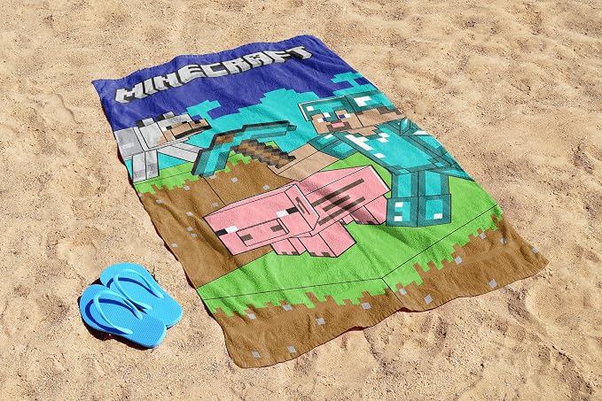 Minecraft Kids Bath Pool Beach Towel - Super Soft & Absorbent 100% Cotton Towel, Measures 28 x 58