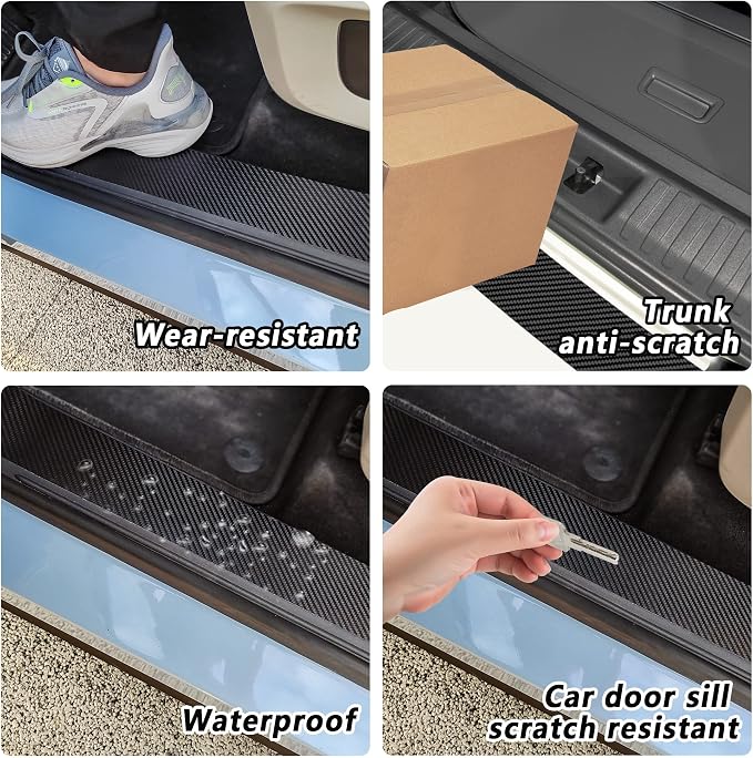 5PCS Car Door Sill Protector,Carbon Fiber Sport Threshold/Rear Bumper Guard Anti-Scratch Sticker Door Edge Protection Decorate,Interior Accessories Self-Adhesive Anti-Scratch Waterpoor(Red sport-5Pcs