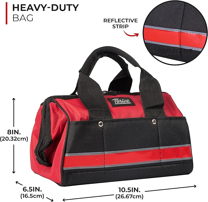 Car Emergency Kit & Roadside Emergency Car Kit - 104-Piece Set, Red Canvas Bag, Universal Fit - Jumper Cables, Escape Hammer & Tire Gauge - Road Trip Essentials & Emergency Supplies