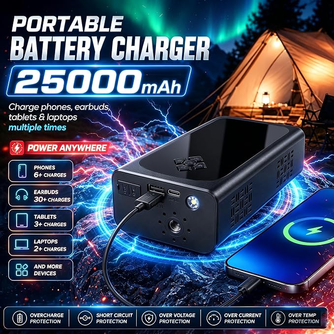 8000A Jump Starter with Air Compressor, 10-in-1 Portable Car Battery Booster and Tire Inflator Fast Charging Power Bank, Air Pump Battery Jumper Camping Road Trips Car Owner Gift