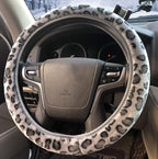 Leopard Print Steering Wheel Cover, Universal 15 Inch Elastic Plush Softy Steering Wheel Cover for Women Girls, Winter Warm, Anti-Slip, Gray