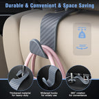 Car Seat Headrest Hook 4 Pack Hanger Universal Vehicle Car Storage Organizer for Handbag Purse Coat S Type Checkered Grey