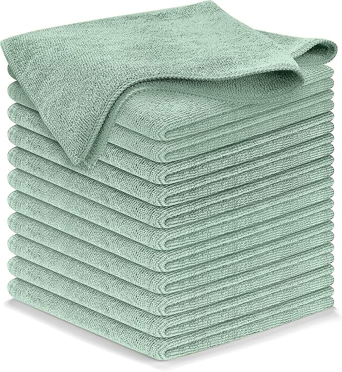 Microfiber Cleaning Cloth - Sea Green - 12Pcs (12.5x12.5 inch) High Performance - 1200 Washes, Ultra Absorbent Car Towel Traps Grime & Liquid for Streak-Free Mirror Shine - car Washing Cloth