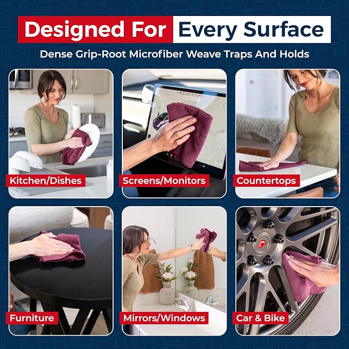 Premium 300GSM Microfiber Cleaning Cloth - 12.5"x12.5" High Performance - 1200 Washes, Ultra Absorbent Microfiber Towels for Cars Undercarriage, Rims & Engine Bay Cleaning - Microfiber Cloth