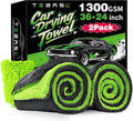 2-Pack Car Drying Towels 24x36 Inch 1300GSM, Twisted Loop Microfiber Cloth for Auto Detailing - Super Absorbent, Lint-Free & Streak-Free for SUV, Truck & Window (Gray-Green)