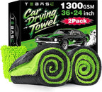 2-Pack Car Drying Towels 24x36 Inch 1300GSM, Twisted Loop Microfiber Cloth for Auto Detailing - Super Absorbent, Lint-Free & Streak-Free for SUV, Truck & Window (Gray-Green)