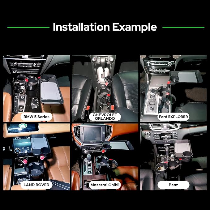 Triple Car Cup Holder Expander Attachable 2 Tray with Adjustable Base and Large Bottles