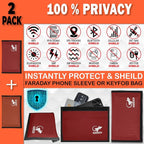 Faraday Bag Anti-Tracking GPS RFID Car Key Signal Blocker Wallet Shielding Pouch Protective Case for Cell Phone Car Key FOB, Data Privacy, Electronic Device Security (2 PACK - RED AND ORANGE)