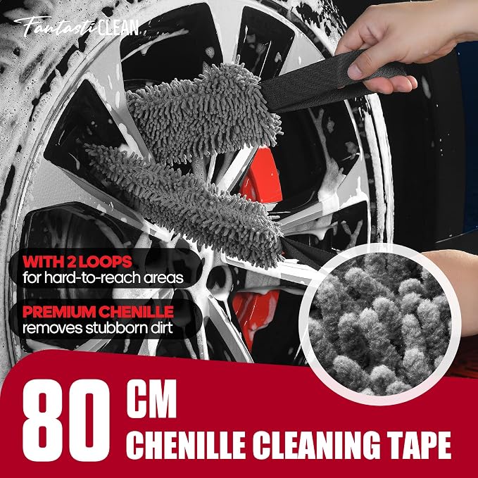 7PCS Car Wheel Brush Kit for Car Owners Detailers, Soft-bristled Brush, Tire brush for Car Detailing, Rim Cleaning Tape, Bendable & Curved Brushes and Pads for Home Shop, Cars Trucks RVs