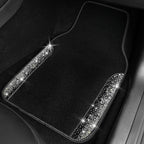 Bling Car Mats Shining Diamond Carpet Crystal Rhinestone Sparkly Glitter Floor Mats with Anti-Slip PVC Pad Universal Fit Automotive SUV,Sedan,Van,4pcs for Girl Women, Black Sliver Diamond