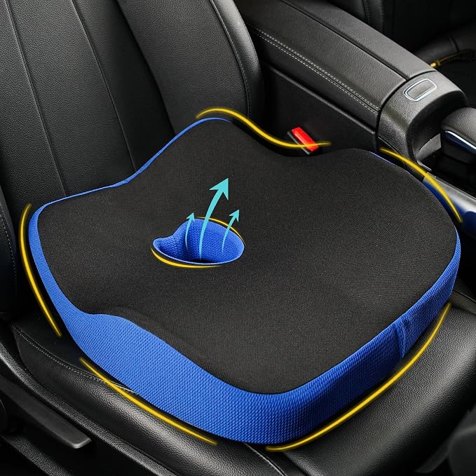 Car Seat Cushion for Driving, Car Seat Pillow for Short Drivers | Ergonomic Memory Foam Seat Cushion for Pain Relief, Adult Booster Seat for Car, Butt Cushion for Car, Truck, Office, Blue