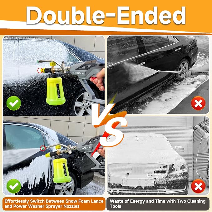 High Pressure Washer Gun with Foam Cannon, Foam Cannon Dual Connector Accessory, Car Wash Foam Gun Kit 1/4 Inch Quick Connector, 5 Pressure Washer Nozzle Tips